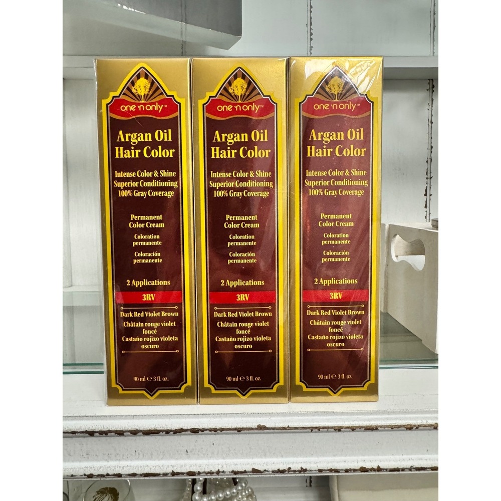 3 Pack One 'n Only Argan Oil Permanent Hair Color 3RV Dark Red Violet Brown 3oz